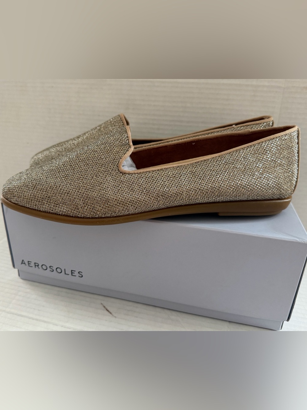 Aerosoles Women’s Loafers Betunia Ballet Flats Shoes Soft Gold Fabric 12 New - Picture 2 of 6